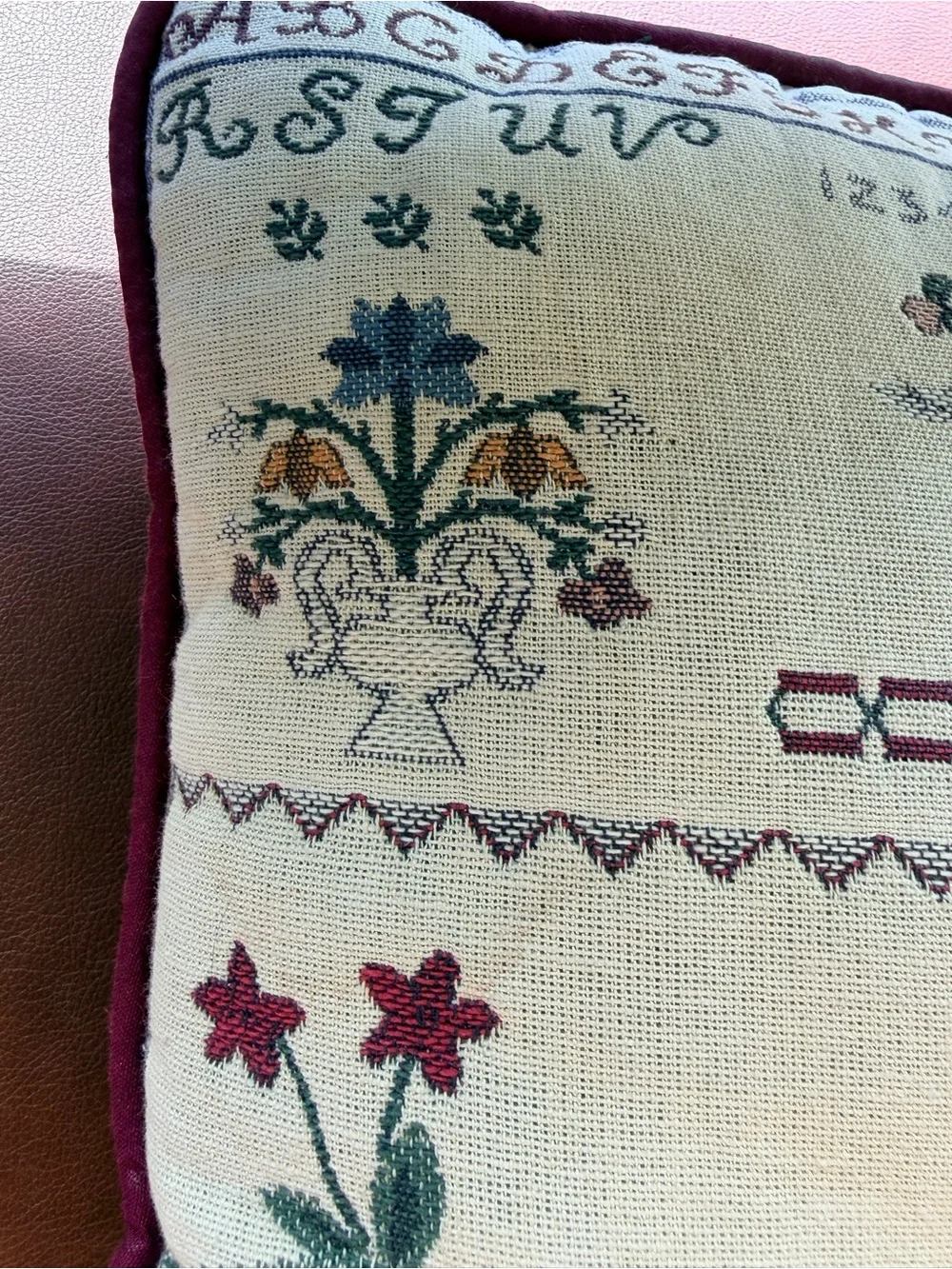 Vintage‎ Alphabet Sampler Tapestry Pillow Woven Rabbit Cottagecore Throw Accent